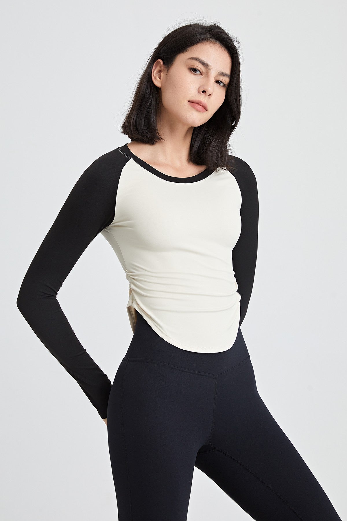 Color-Block Long Sleeve Jersey Crop Top by bornfocus