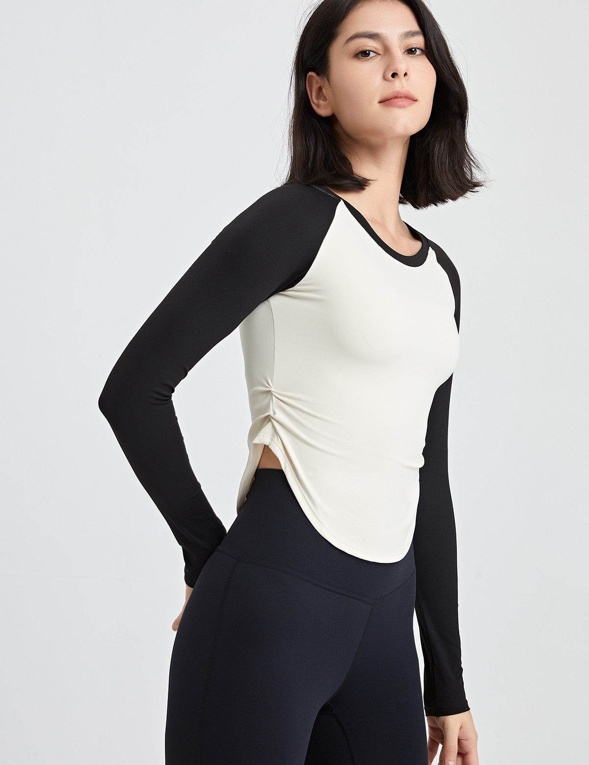 Color-Block Long Sleeve Jersey Crop Top by bornfocus