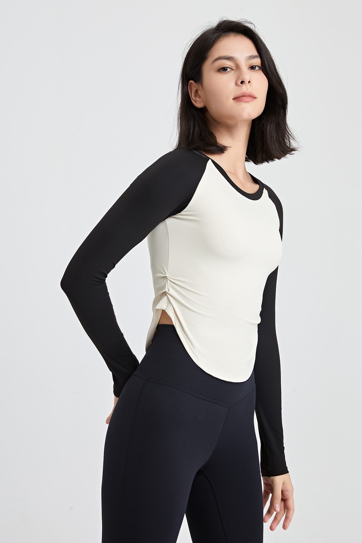 Color-Block Long Sleeve Jersey Crop Top by bornfocus