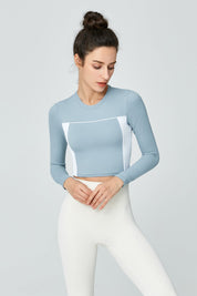 Fitted Contrast Color Top with Built-In Bra by bornfocus