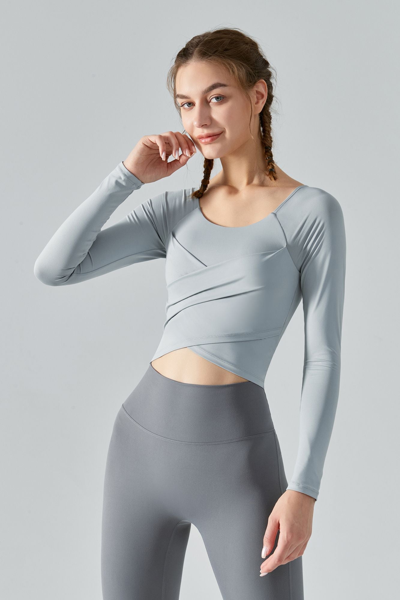 Long Sleeve Front Tie Wrap Detailing Yoga Top by bornfocus