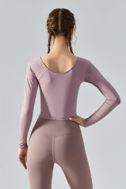 Long Sleeve Front Tie Wrap Detailing Yoga Top by bornfocus