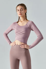 Long Sleeve Front Tie Wrap Detailing Yoga Top by bornfocus