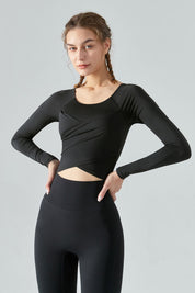 Long Sleeve Front Tie Wrap Detailing Yoga Top by bornfocus