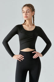 Long Sleeve Front Tie Wrap Detailing Yoga Top by bornfocus