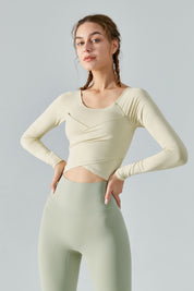 Long Sleeve Front Tie Wrap Detailing Yoga Top by bornfocus