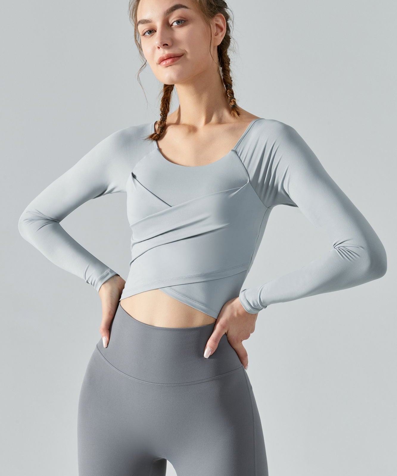 Long Sleeve Front Tie Wrap Detailing Yoga Top by bornfocus