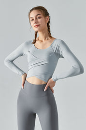 Long Sleeve Front Tie Wrap Detailing Yoga Top by bornfocus