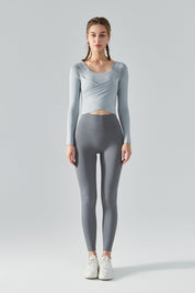 Long Sleeve Front Tie Wrap Detailing Yoga Top by bornfocus