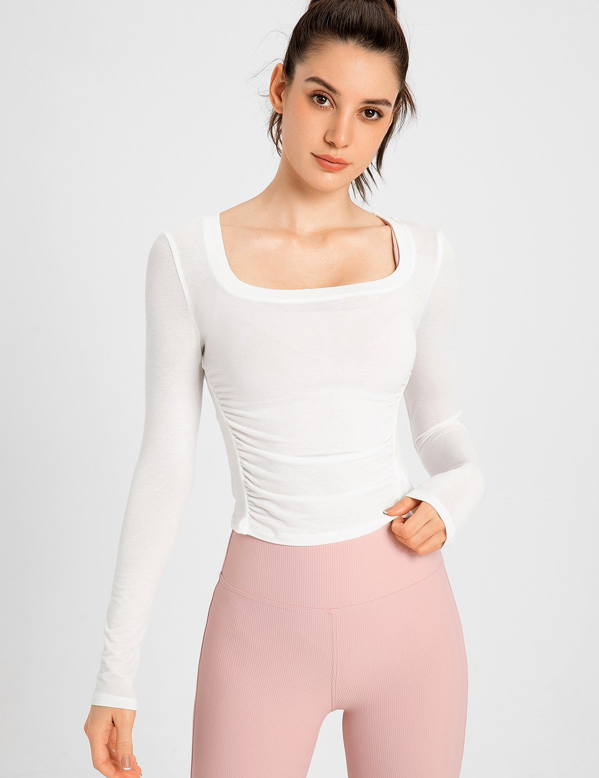 Side Ruched Long Sleeve Crop Top by bornfocus