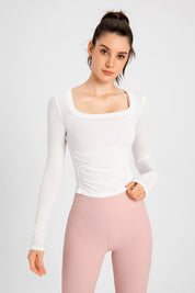 Side Ruched Long Sleeve Crop Top by bornfocus