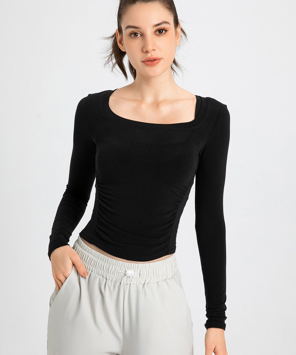 Side Ruched Long Sleeve Crop Top by bornfocus