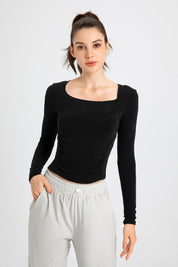 Side Ruched Long Sleeve Crop Top by bornfocus