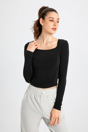 Side Ruched Long Sleeve Crop Top by bornfocus