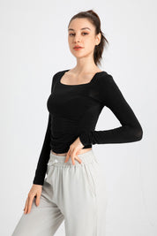 Side Ruched Long Sleeve Crop Top by bornfocus