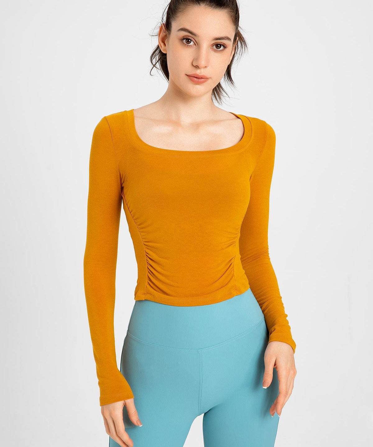 Side Ruched Long Sleeve Crop Top by bornfocus