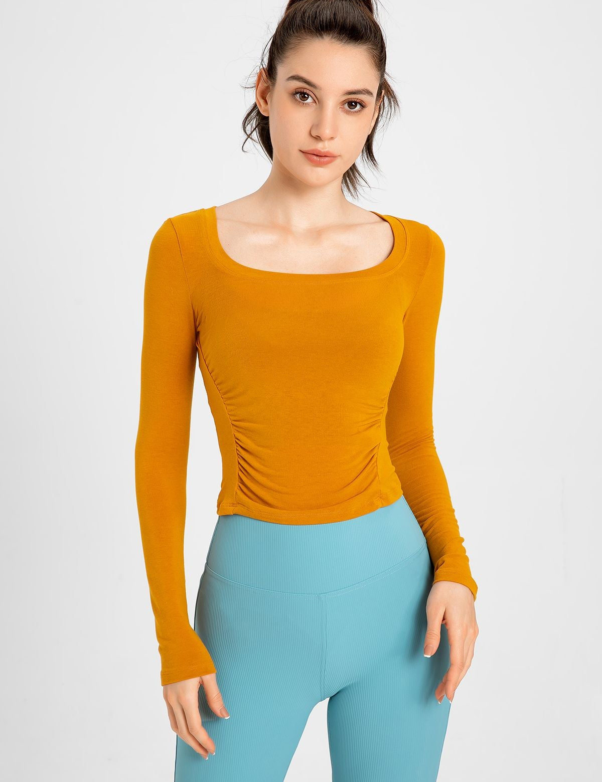 Side Ruched Long Sleeve Crop Top by bornfocus