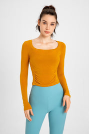 Side Ruched Long Sleeve Crop Top by bornfocus