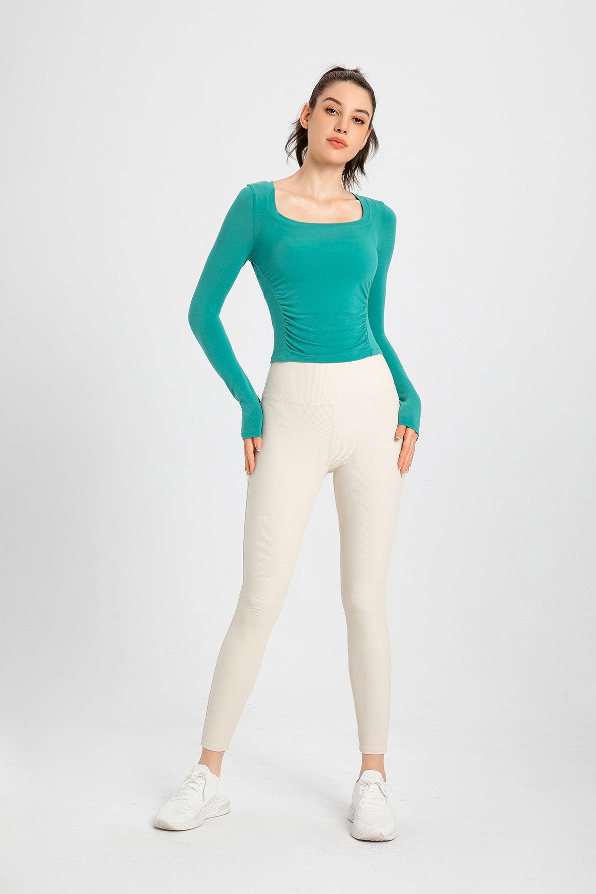 Side Ruched Long Sleeve Crop Top by bornfocus