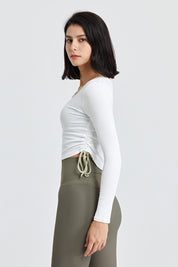 Ribbed Contrast Trim Yoga Crop Top with Drawstring by bornfocus