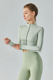 Ribbed Long Sleeve Contrast Lettuce Edge Crop Top by bornfocus