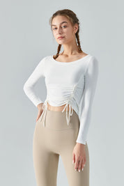 Ribbed Ruched Hem Crop Yoga Top with Drawstring by bornfocus