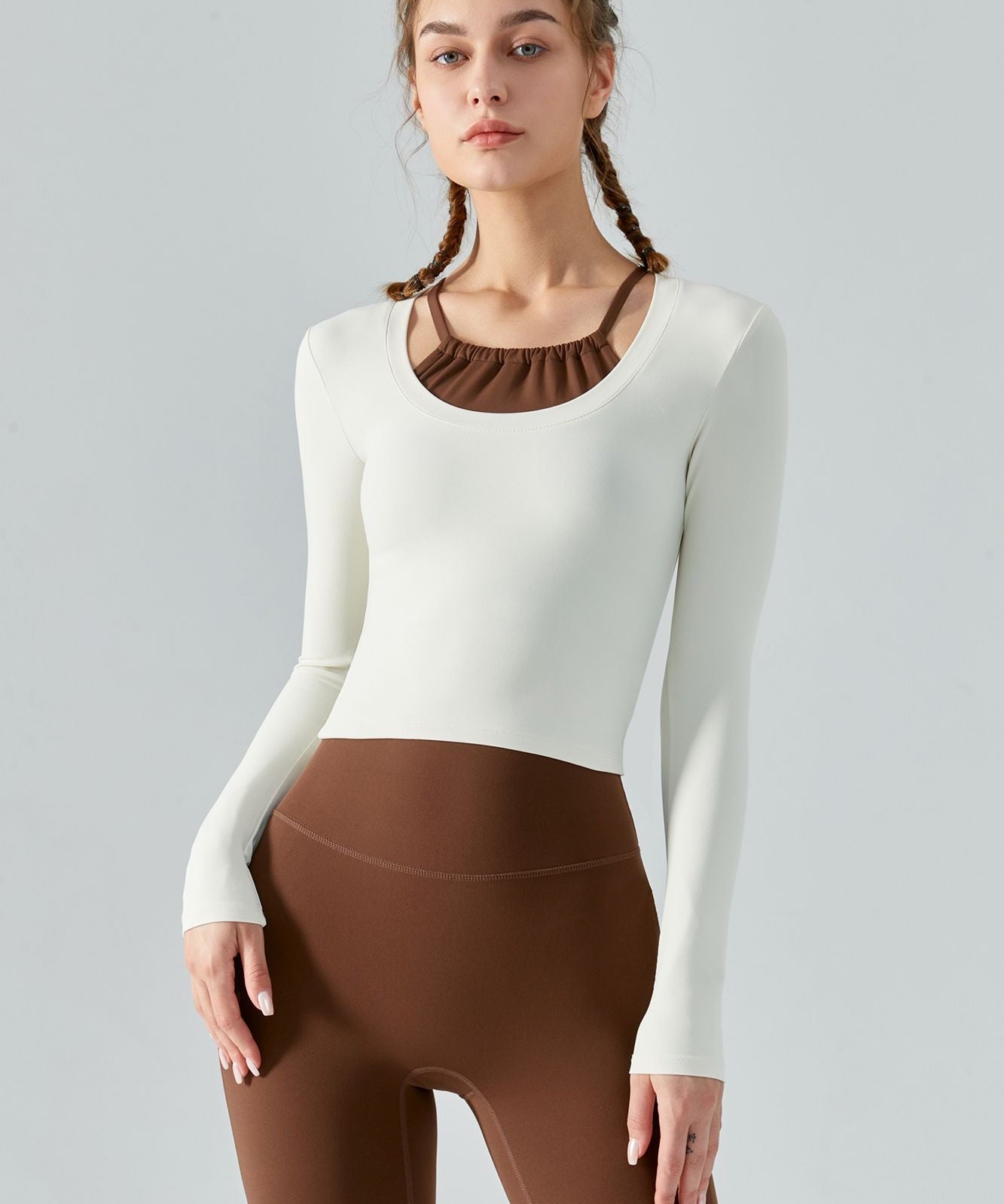 Seamless Scoop Neckline Long Sleeve Crop Top by bornfocus