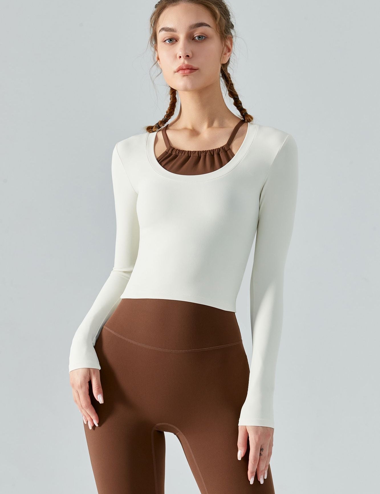 Seamless Scoop Neckline Long Sleeve Crop Top by bornfocus