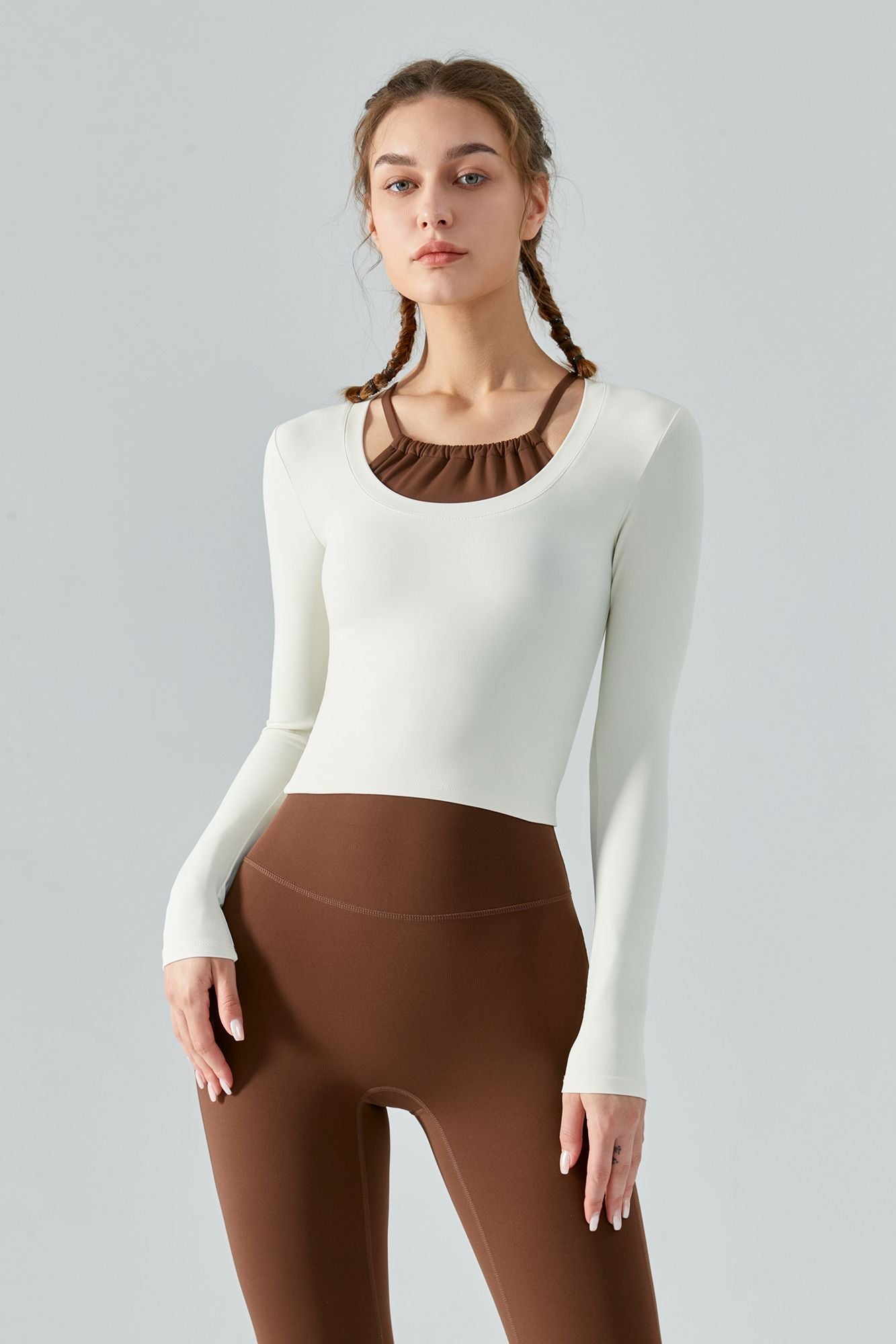 Seamless Scoop Neckline Long Sleeve Crop Top by bornfocus