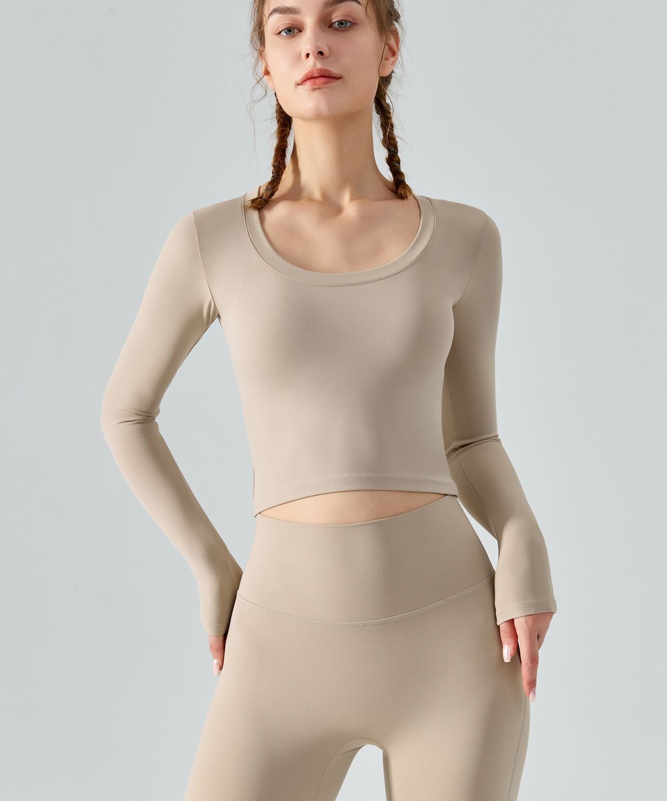 Seamless Scoop Neckline Long Sleeve Crop Top by bornfocus