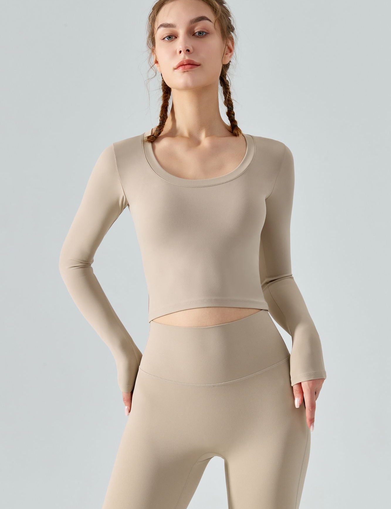 Seamless Scoop Neckline Long Sleeve Crop Top by bornfocus