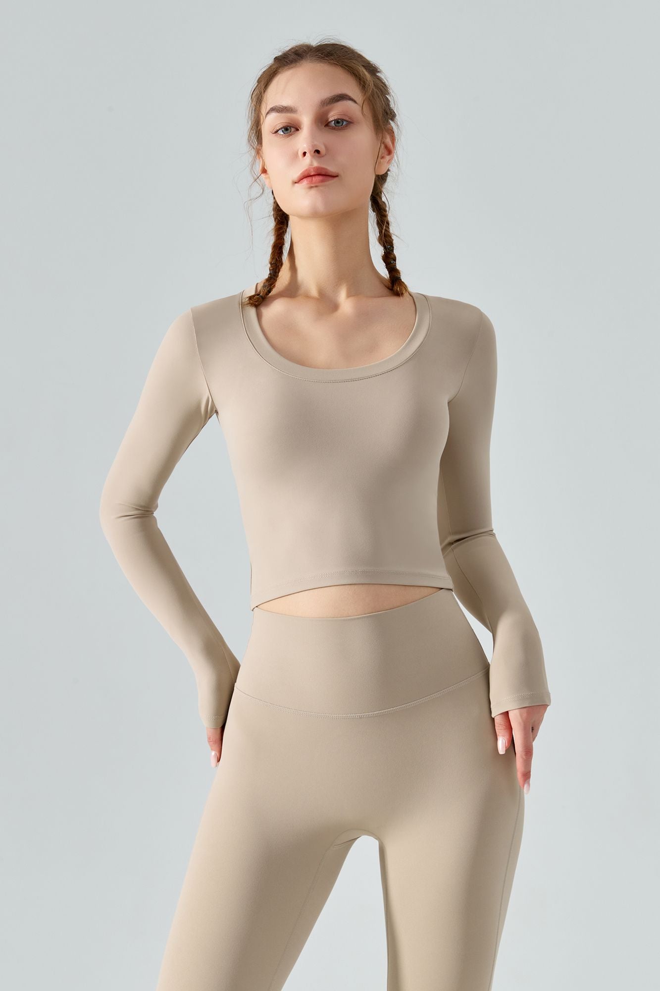 Seamless Scoop Neckline Long Sleeve Crop Top by bornfocus