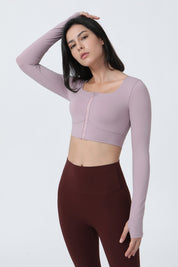 Front Closure Form Fitted Long Sleeve Crop Top by bornfocus