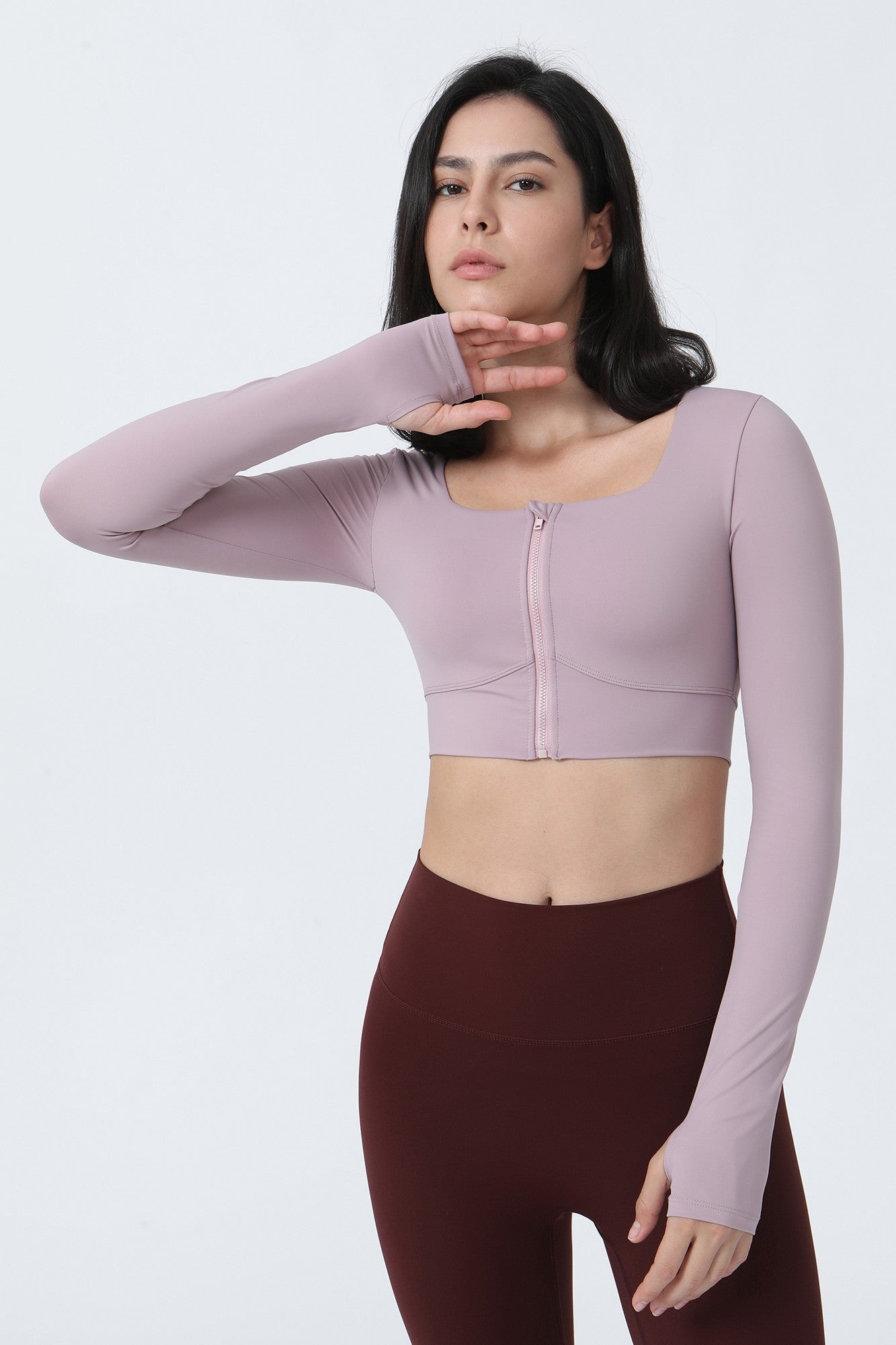 Front Closure Form Fitted Long Sleeve Crop Top by bornfocus