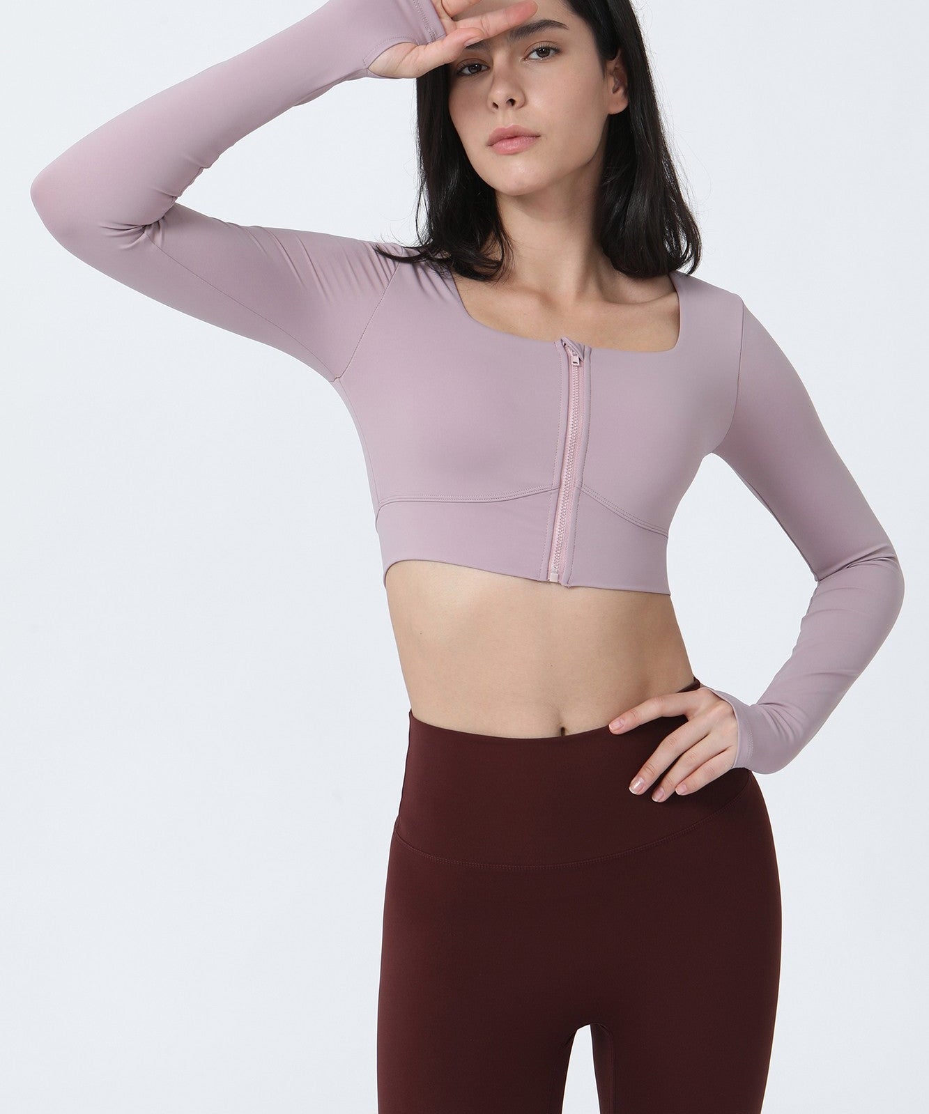 Front Closure Form Fitted Long Sleeve Crop Top by bornfocus