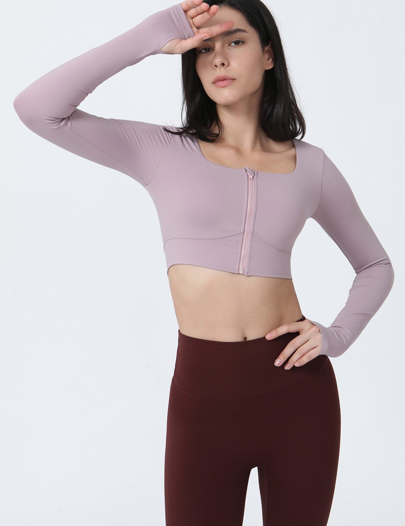 Front Closure Form Fitted Long Sleeve Crop Top by bornfocus