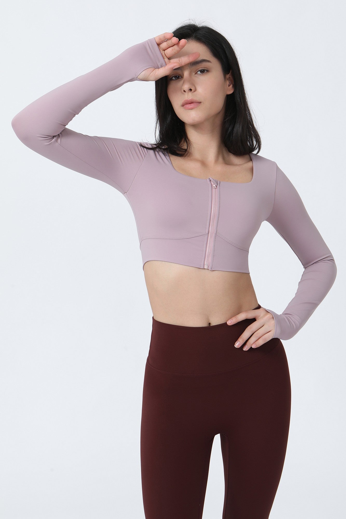 Front Closure Form Fitted Long Sleeve Crop Top by bornfocus