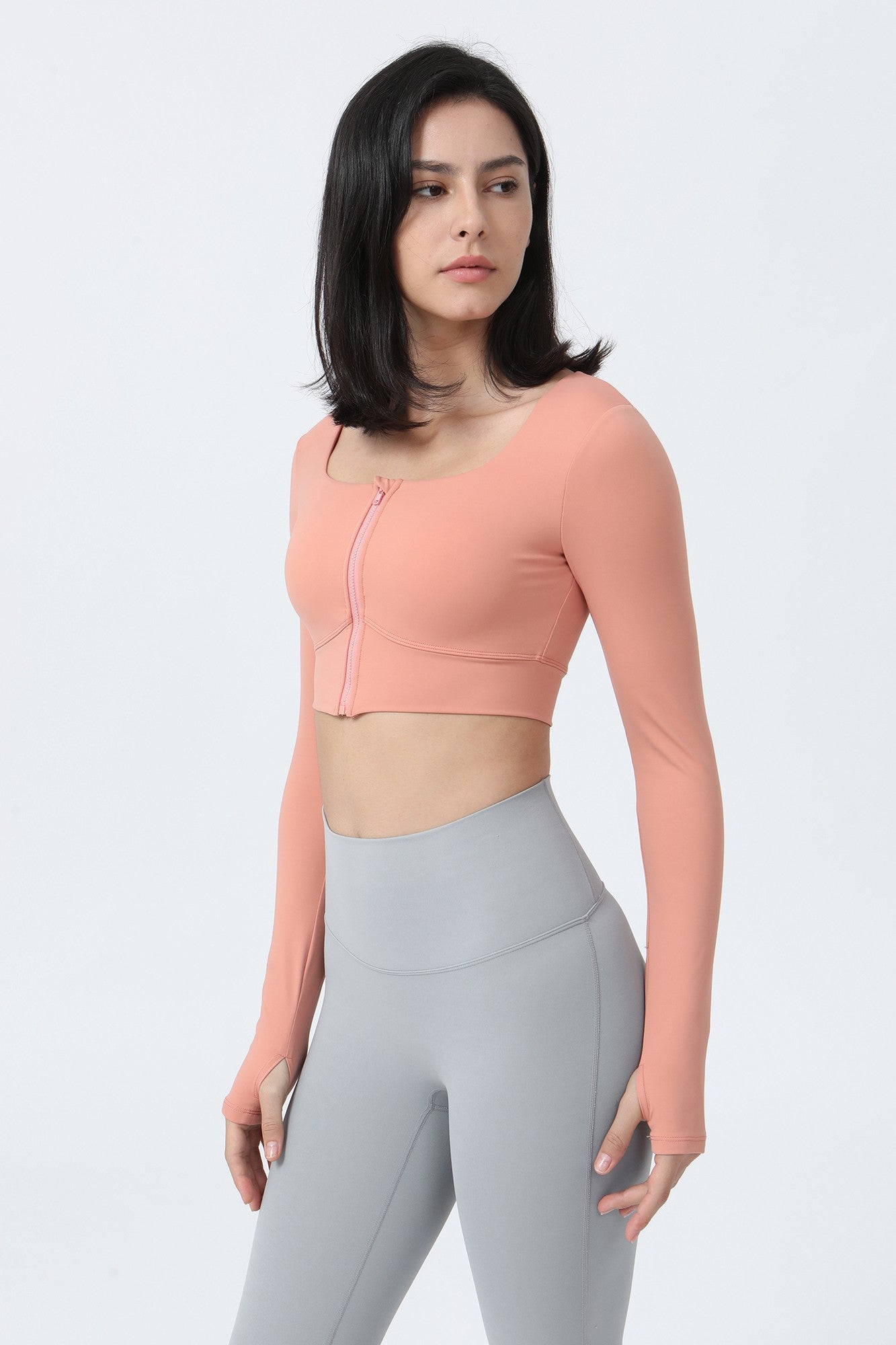 Front Closure Form Fitted Long Sleeve Crop Top by bornfocus