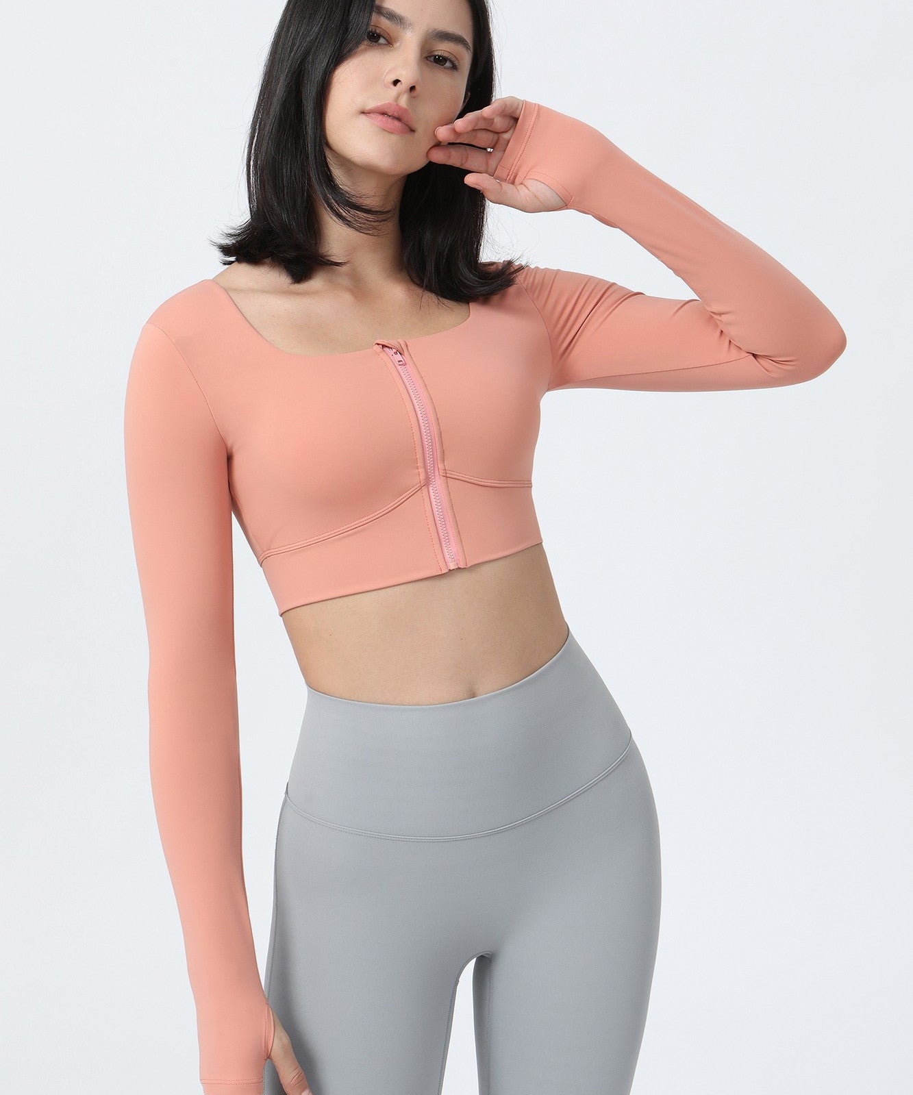 Front Closure Form Fitted Long Sleeve Crop Top by bornfocus