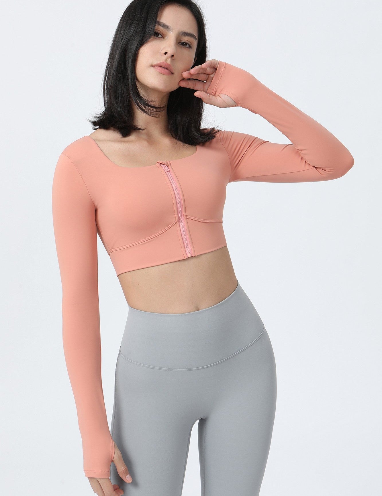 Front Closure Form Fitted Long Sleeve Crop Top by bornfocus