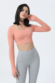 Front Closure Form Fitted Long Sleeve Crop Top by bornfocus