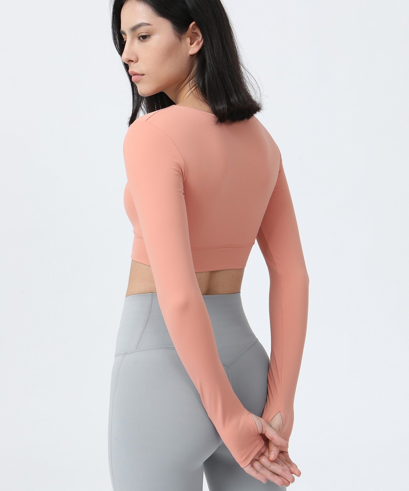 Front Closure Form Fitted Long Sleeve Crop Top by bornfocus