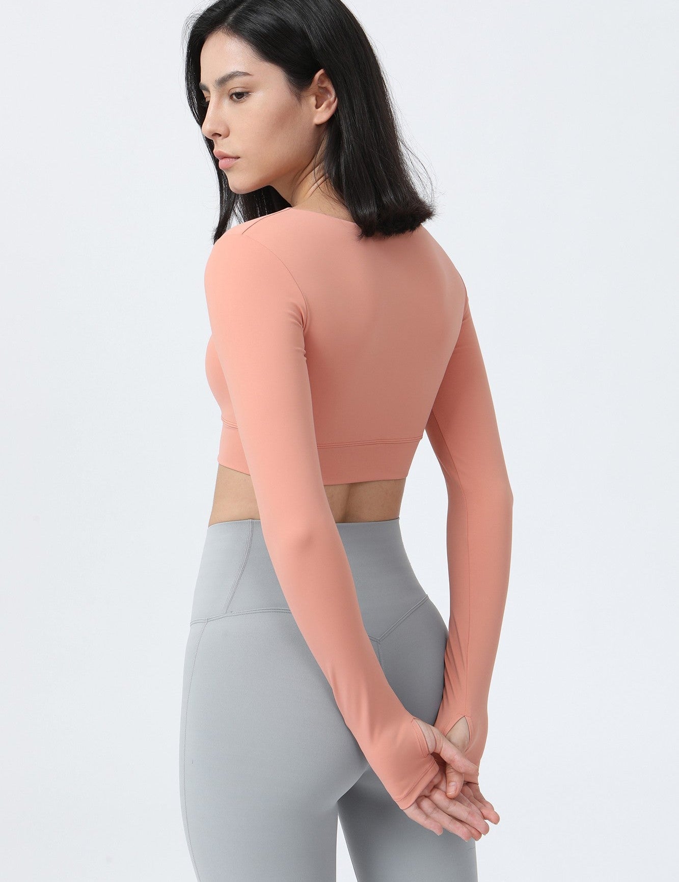 Front Closure Form Fitted Long Sleeve Crop Top by bornfocus