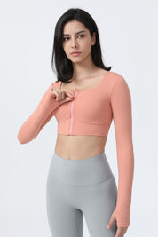 Front Closure Form Fitted Long Sleeve Crop Top by bornfocus