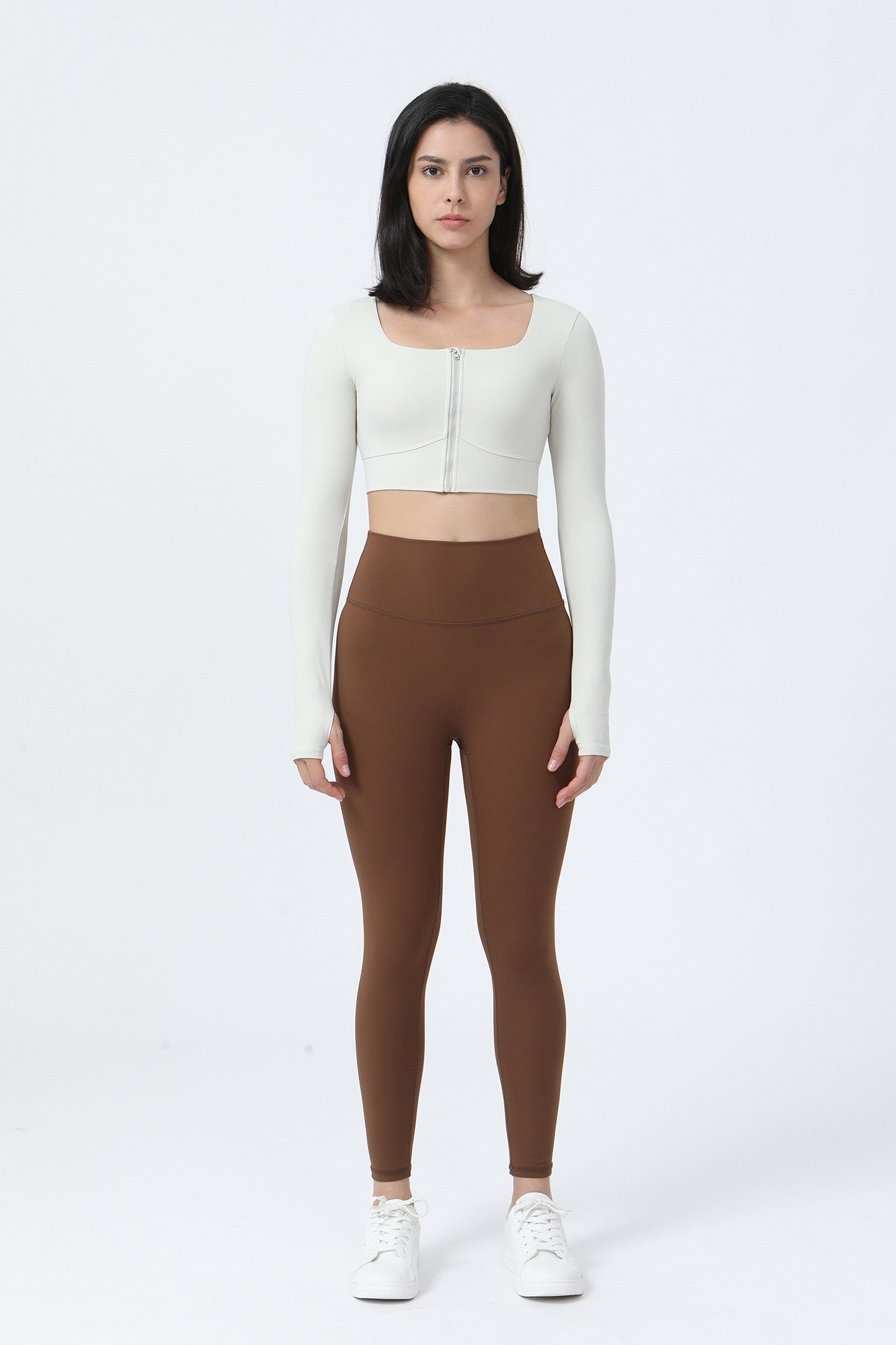 Front Closure Form Fitted Long Sleeve Crop Top by bornfocus