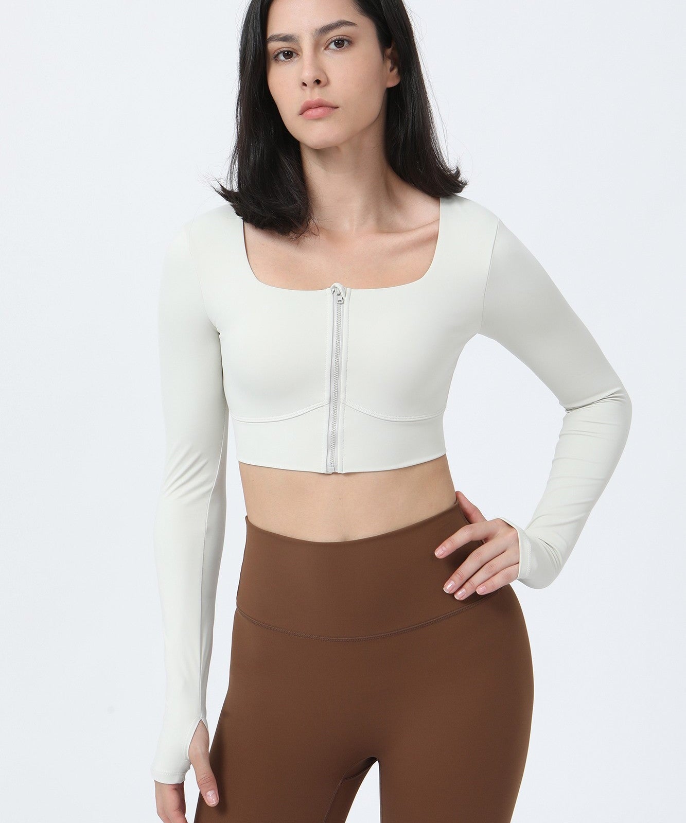 Front Closure Form Fitted Long Sleeve Crop Top by bornfocus