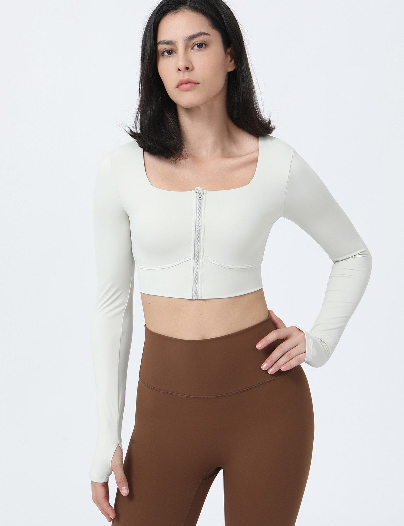 Front Closure Form Fitted Long Sleeve Crop Top by bornfocus