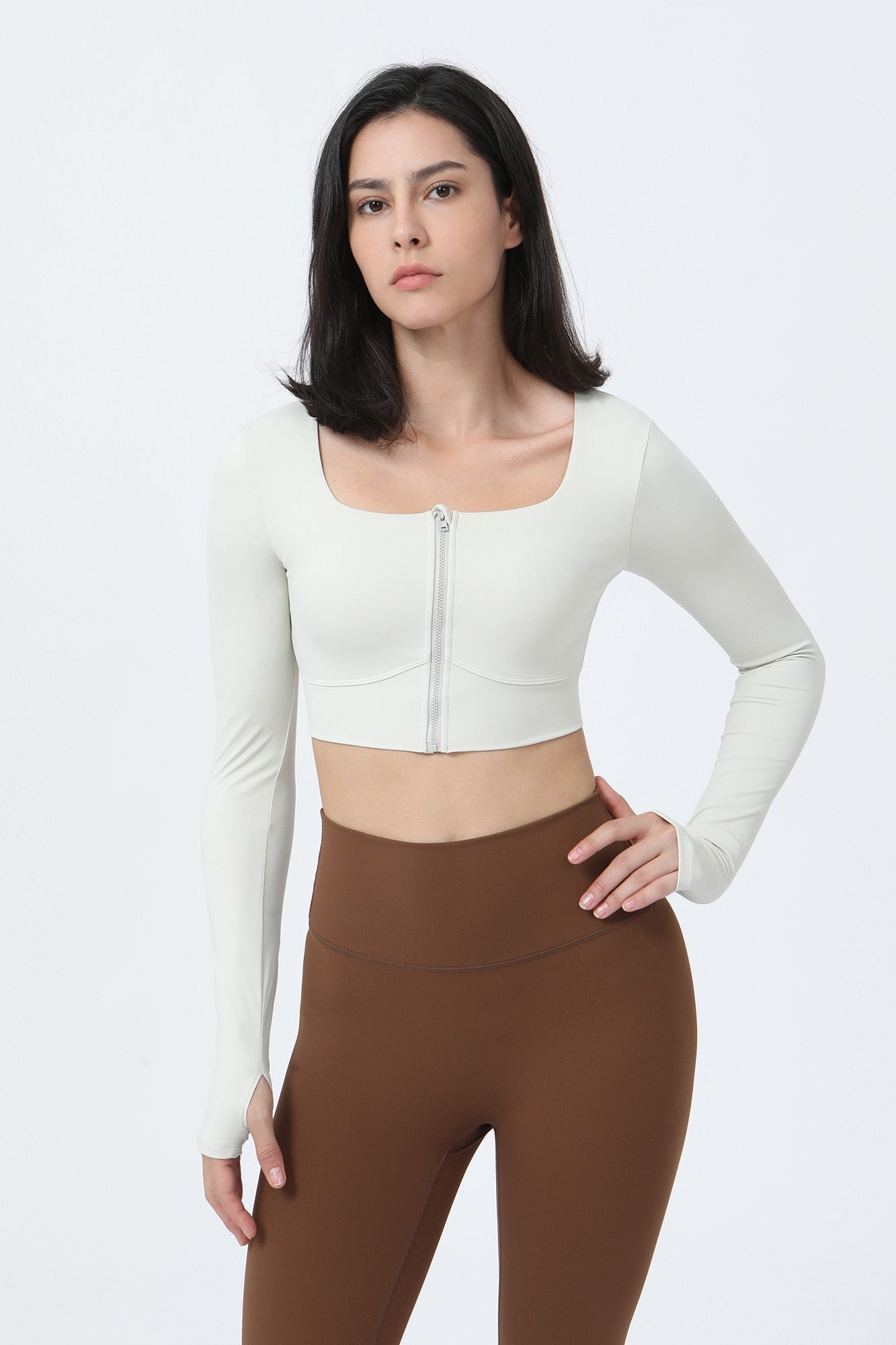 Front Closure Form Fitted Long Sleeve Crop Top by bornfocus