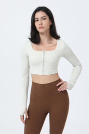 Front Closure Form Fitted Long Sleeve Crop Top by bornfocus