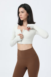 Front Closure Form Fitted Long Sleeve Crop Top by bornfocus